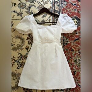 Altar'd State White Puff-Sleeve Square-Neck Mini Dress